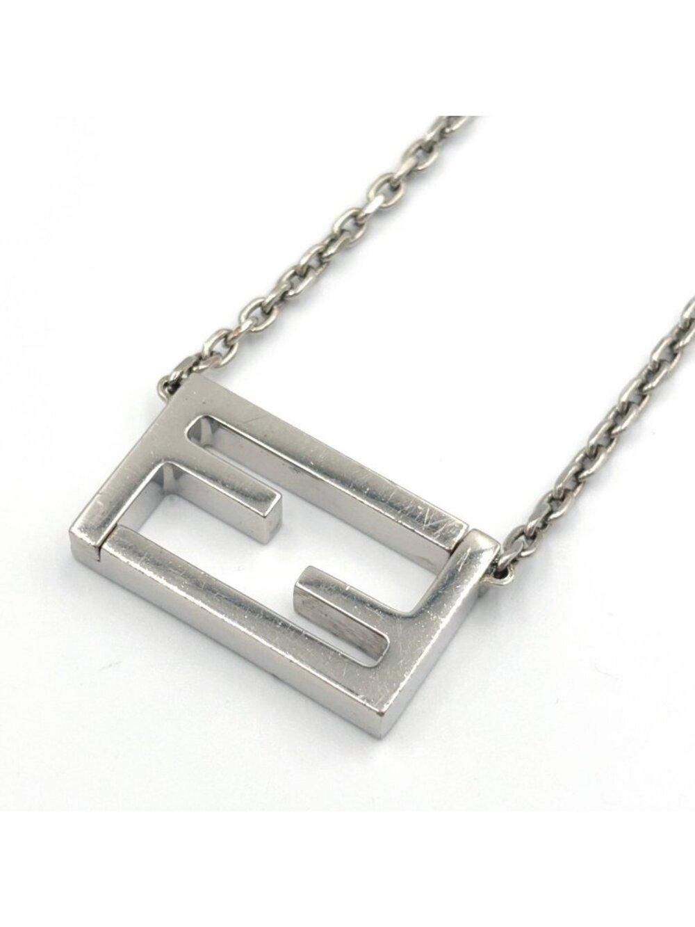 Fendi FF Logo Baguette Metal Silver Necklace